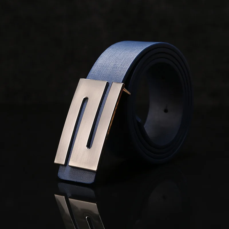 Ремень WDD352 мужской/женский, модный гладкий пояс из искусственной кожи, в форме буквы S, с металлической пряжкой, Повседневный, унисекс, для штанов