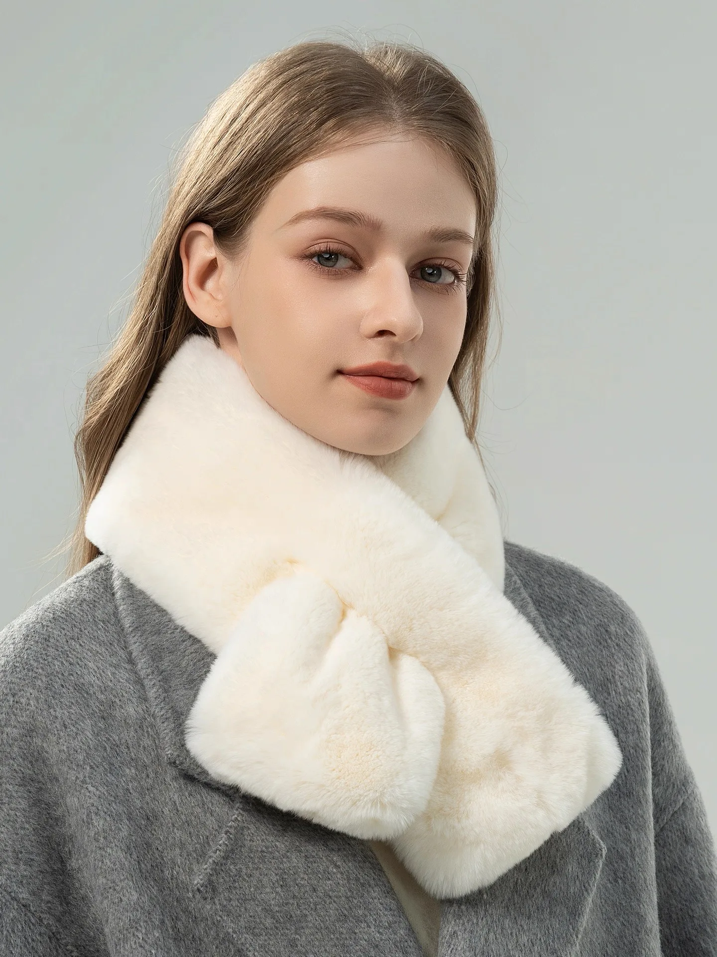 Elegant Luxury Women's Winter Scarf Double Sided Rex Rabbit Fur_voghion.com