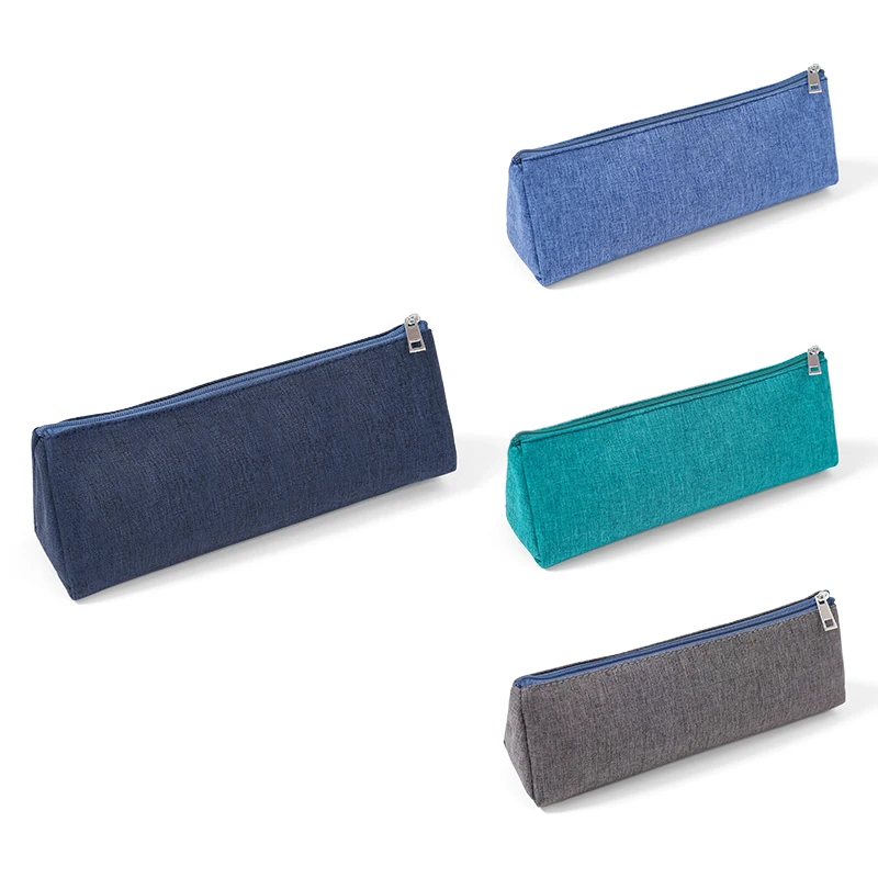 2024 High Quality Custom Logo Triangle Solid Multi Color Student Stationery Cationic Dyeable Polyester Pen Pencil Pouch Bag case