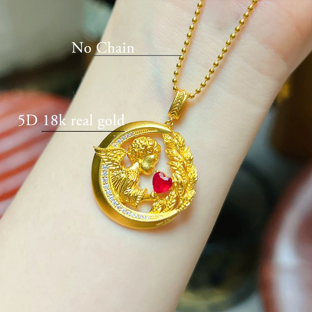 精品珠宝批发价格黄金工厂黄金魅力情人节礼物红宝石爱神丘比特吊坠18k真金5D