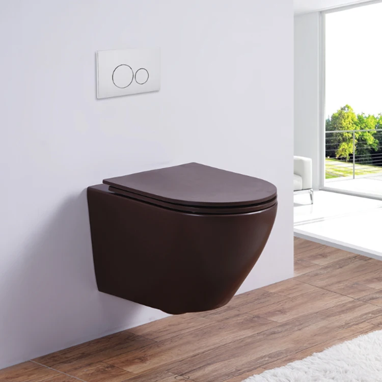 Brown italy luxury european design rimless p trap matte color ceramic wall-hung wall mounted hung wc hanging toilet