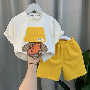 New Boys' Summer Casual Short Sleeve Patchwork Two-Piece Suit Set with Thin T-Shirt Shorts for Toddlers Baby Boy Clothes