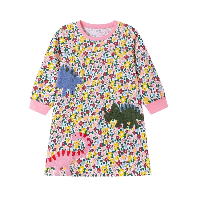 Sweet Girls Autumn Girls Cotton Floral Print Princess Dress Cartoon Embroidery for 2-7Y Toddlers Children