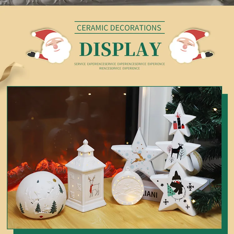 Winter White Glazed Porcelain Holiday Tabletop Figurines Led Ceramic House Christmas Ornament manufacture