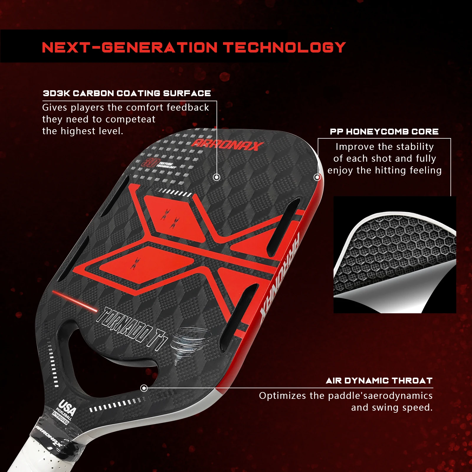 Arronax 3D 18k Carbon Fiber Pickleball Paddle - USAPA Approved