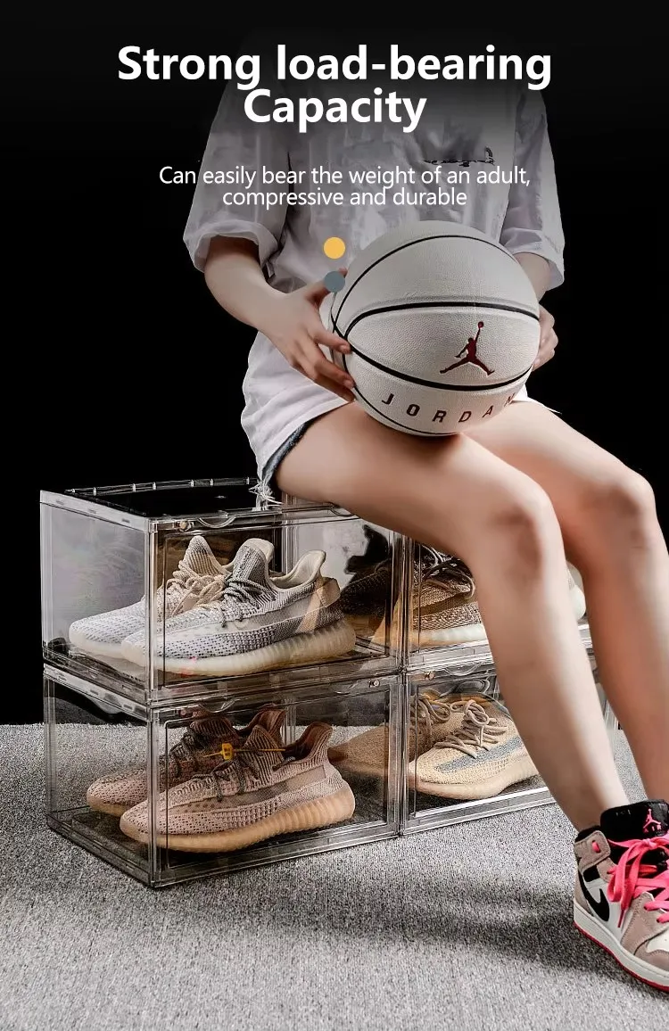 Hot Sale Acrylic Shoe Box Foldable Waterproof Magnetic Drop Design Dustproof Clear Sneaker Crates for Living Room Kitchen supplier