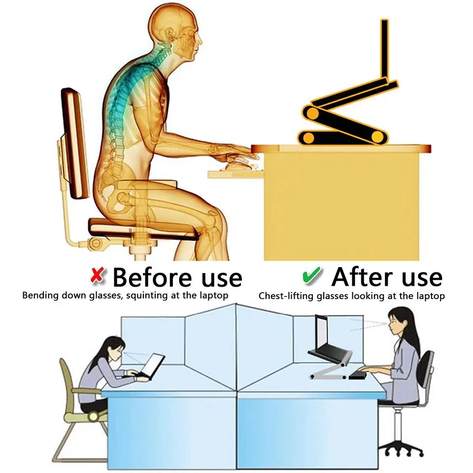 Computer Table Aluminum Alloy Folding Adjustable Laptop Stand Notebook Computer 360 Degree Computer Desk for Bed Nearpow