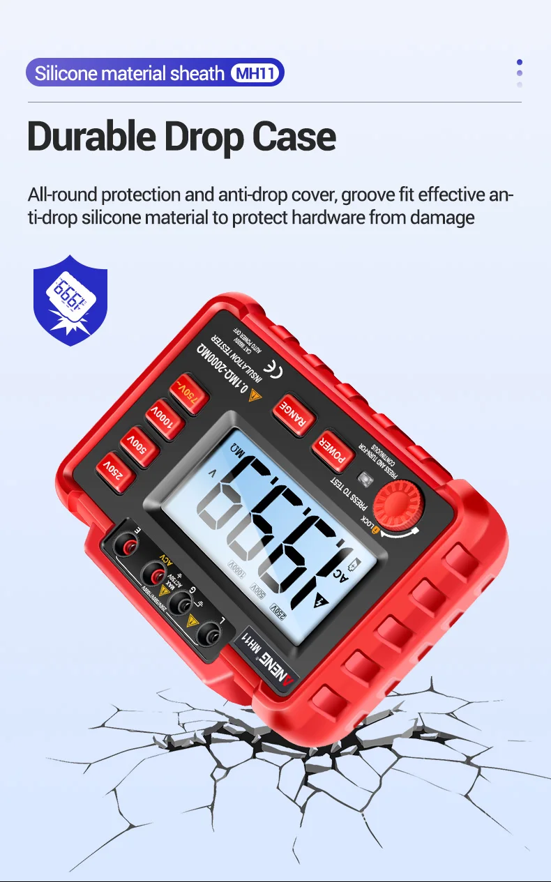 ANENG MH11 Insulation Earth Resistance Tester Digital Ground Resistance Meter Ohm Voltage Tester Megohmmeter 1999 Count