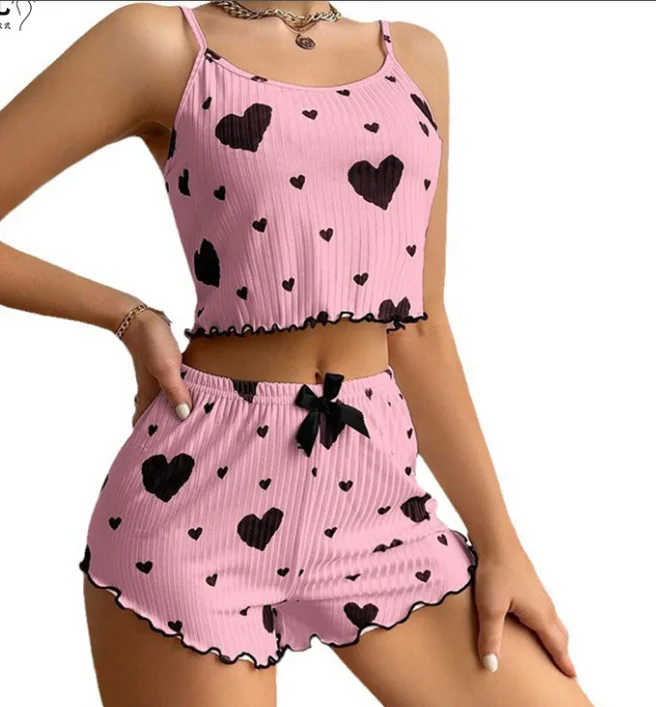 New Arrival  Fast Delivery Print Heart Pyjamas Women Sleepwear Girls Sleepwears Plus Size Women's Sleepwear