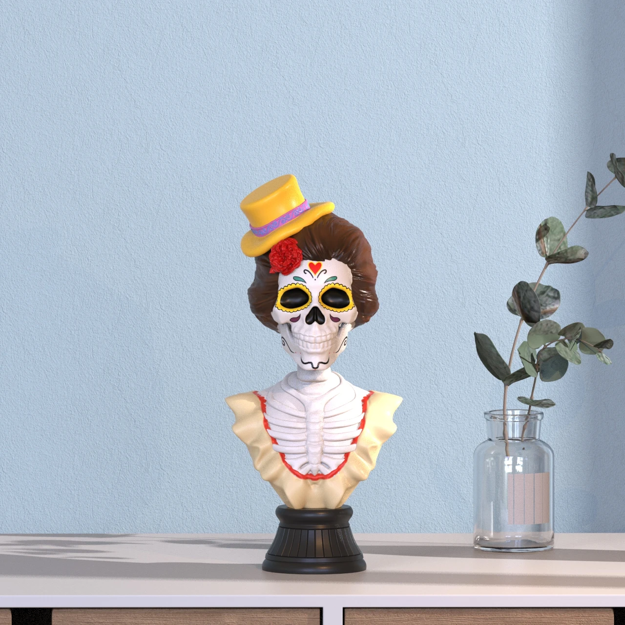 product professional supply wholesale hand painted day of the dead custom resin skull woman bust statue for festival decoration-4