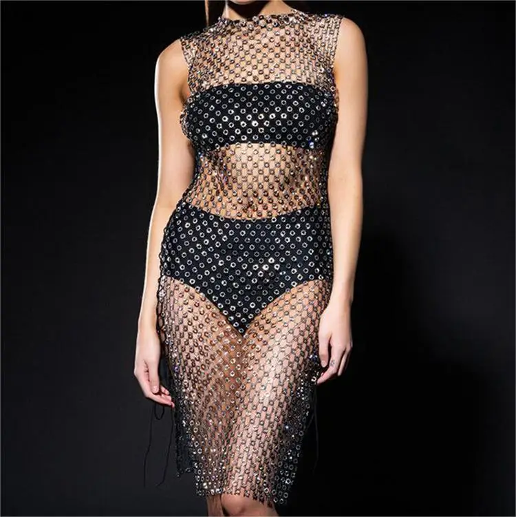 mini dress with rhinestones Mabilia Black Pearl Rhinestone Mini Dress