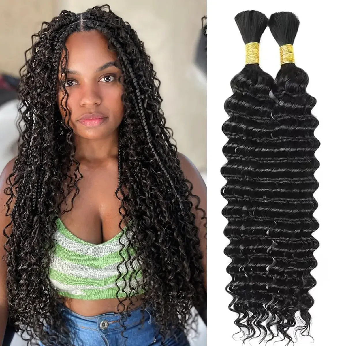 Deep Water Wave Virgin Bulk Menschliches Haar zum Flechten Unverarbeitete Extensions Brasilianisches Remy-Haar_voghion.com