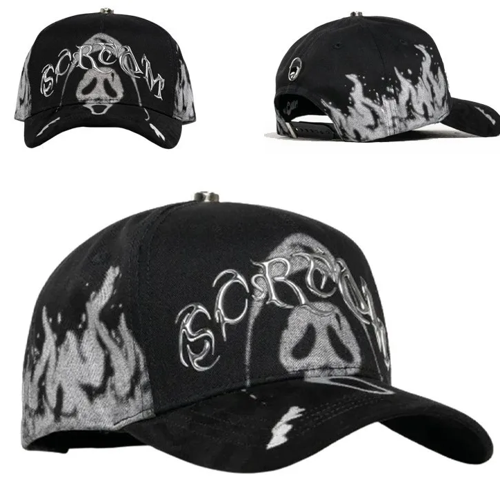 New Arrival SCREAM 5 Panel Vintage Baseball Cap High Quality Original Barbas Hats with Chrome Beads Gorras for Men and Women