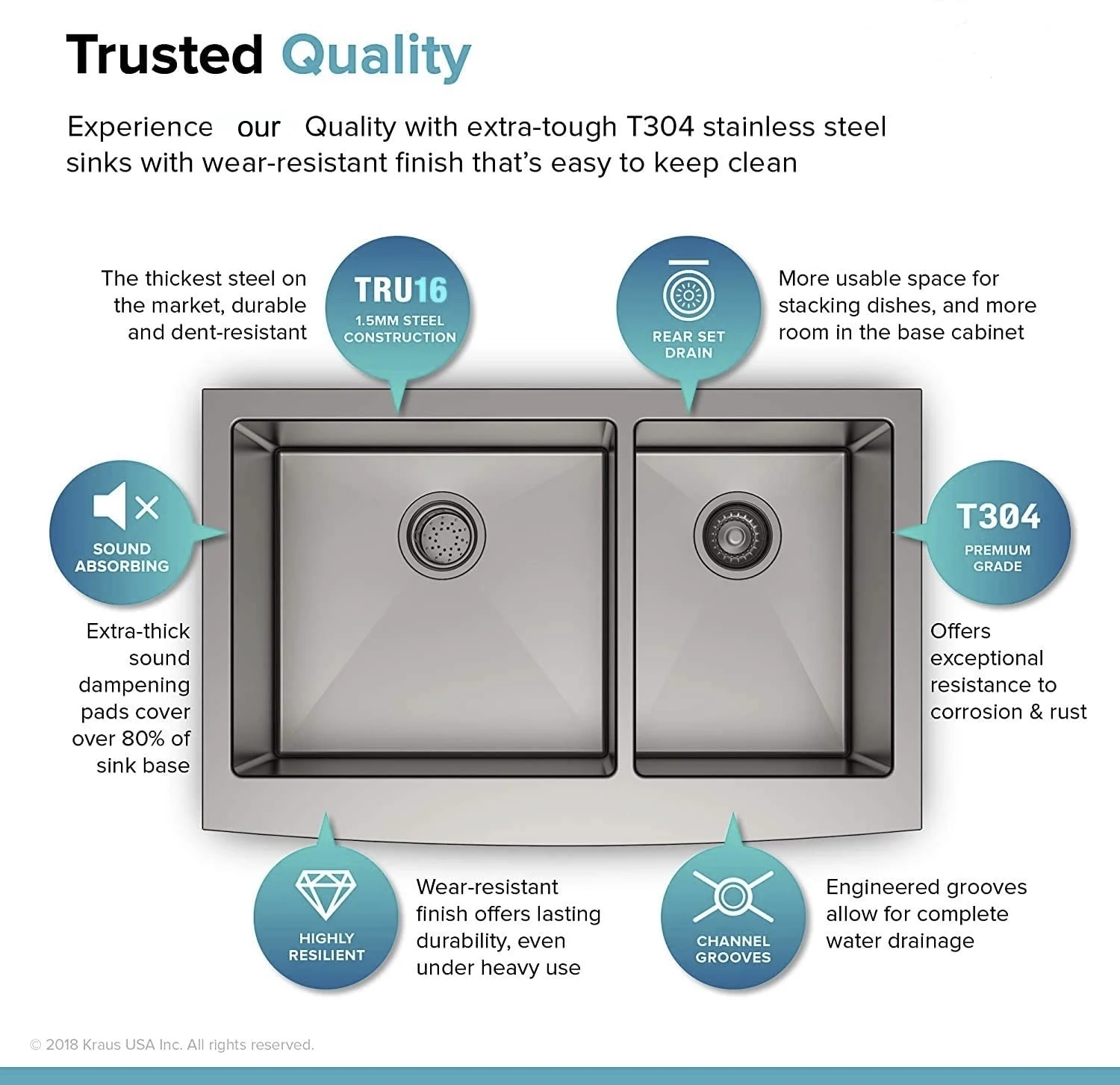 SUS304 Deep Basin  Double Bowl Undermount Handmade Stainless Steel Kitchen Sink