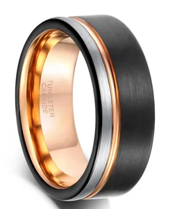 Fashion Jewelry for Men Wide Band Ring Brushed High Quality 3 Tones Plating Tungsten Carbide Ring