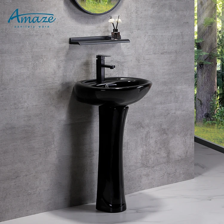 Outdoor floor standing good price washroom lavatory sanitary ware bathroom ceramic black sink pedestal wash basin with pedestal