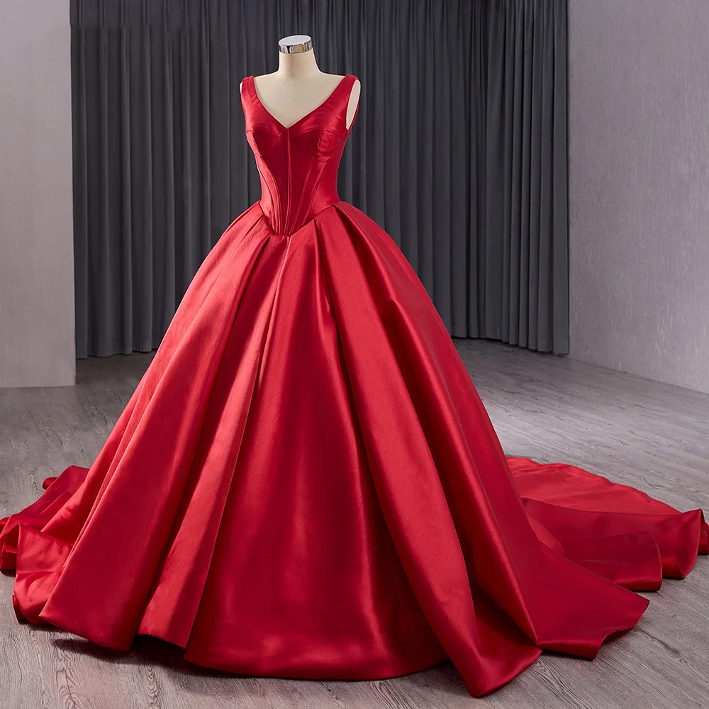 Shop High Quality Sleeveless Red Satin Evening Gown