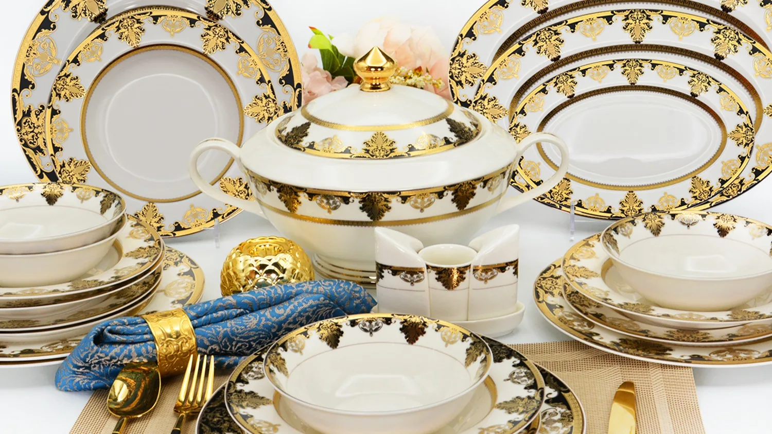 Luxury Bone China Embossed Gold Dinnerware Set Dishe Set Buy