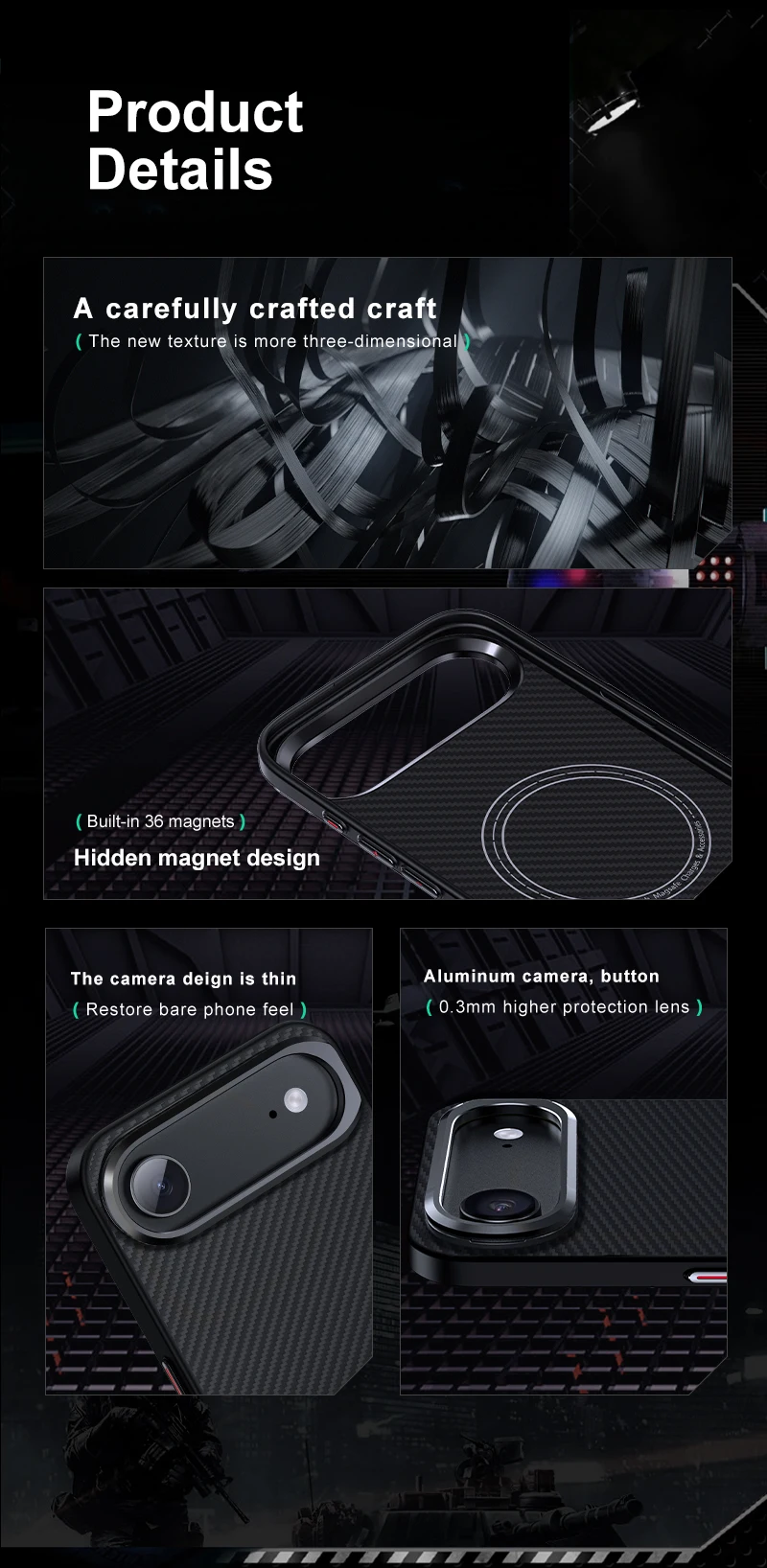 product laudtec aramid fiber phone case strong magnetic camera frame holder business black customized for iphone air 17 pro max sjk1099-8