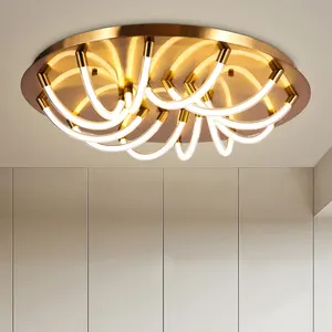 New Design Aluminum Large Home Lighting Golden Acrylic Modern Round Led Ceiling Lamp
