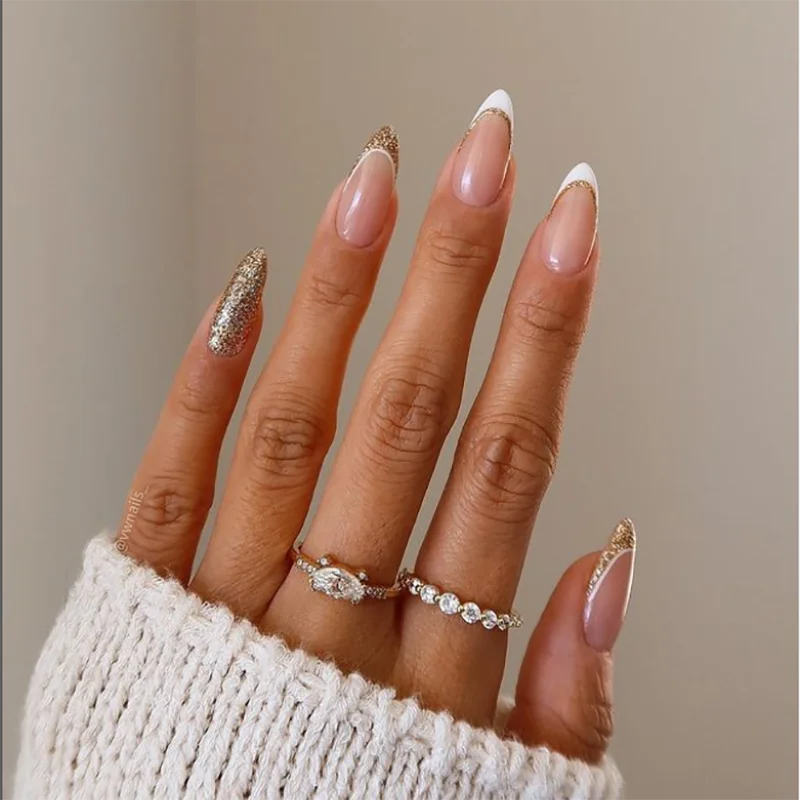 Schne Mittellange Ballerina Glnzende Franzsische Nageldesigns Knstliche  Fingerngel Glnzend Rosa Magefertigte Aufklebngel