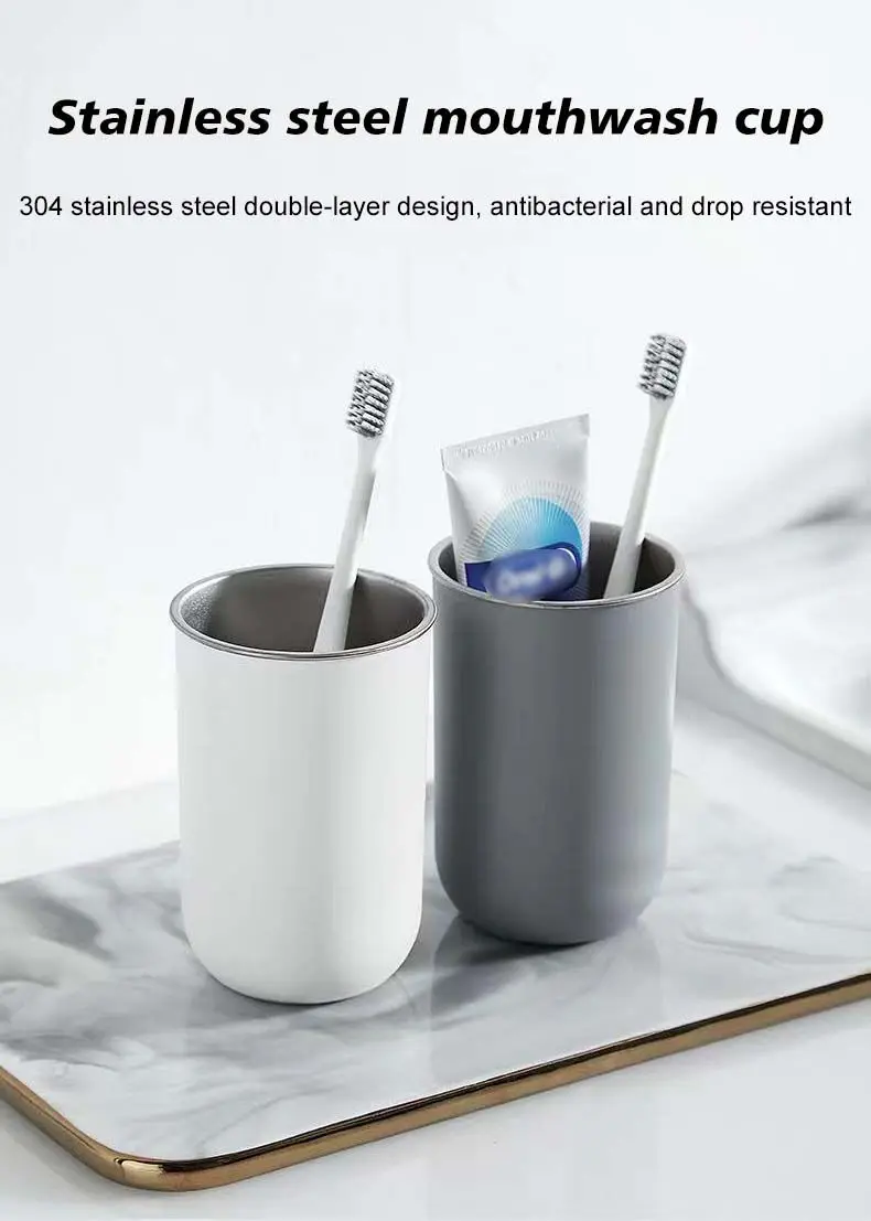 Couples Toothbrush Cup 304 Stainless Steel High-Appearance Toiletry Cup for Home Use Classic Design Mouthwash Cup for Children