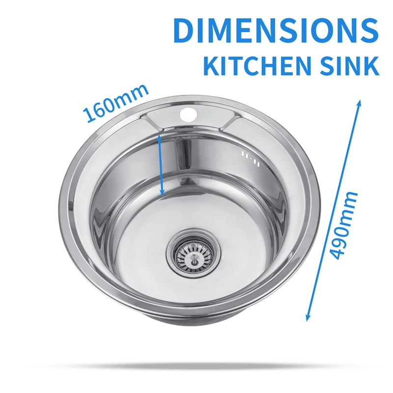 Round Stainless Steel Sink whole Set with Strainer Single Bowl for Kitchen or Bathroom Undermount Sink Cheap Price