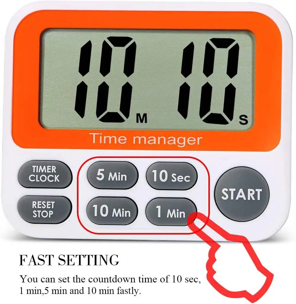 Digital Countdown Kitchen Timer Count up Down Magnetic Timer Clock with Loud Alarm Fast Setting for Cooking Baking Gym Students