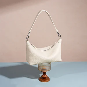 Dumpling Shape Design Lichee Pattern Real Leather Handbag Soft Simple Fashion Lady Shoulder Bag