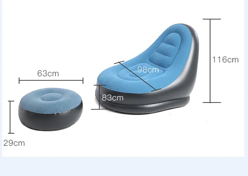 Pvc Flocked Air Lazy Sofa Chair With Ottoman Inflatable Lounge Chair