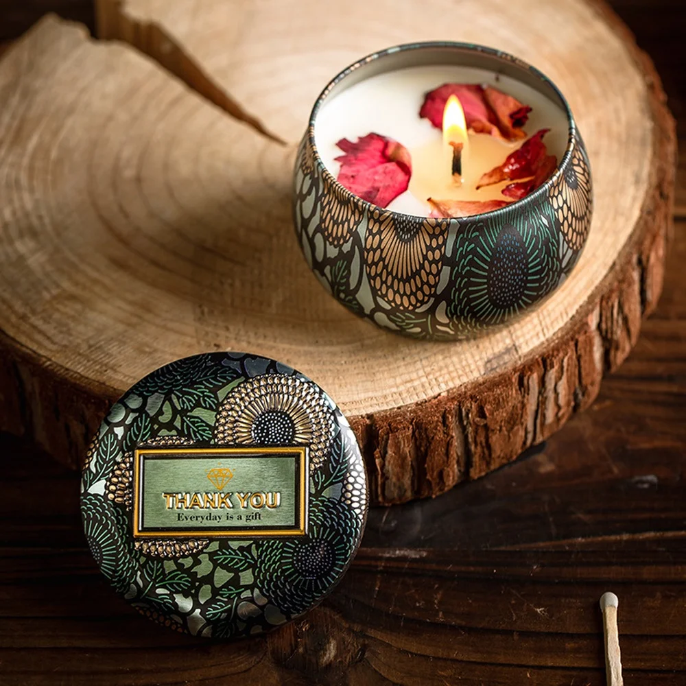 Домашнее украшение для ванной, спа, йоги, сильный аромат, ароматизированный длительный прочный соевый воск, портативная дорожная Жестяная Банка, свечи для релаксации