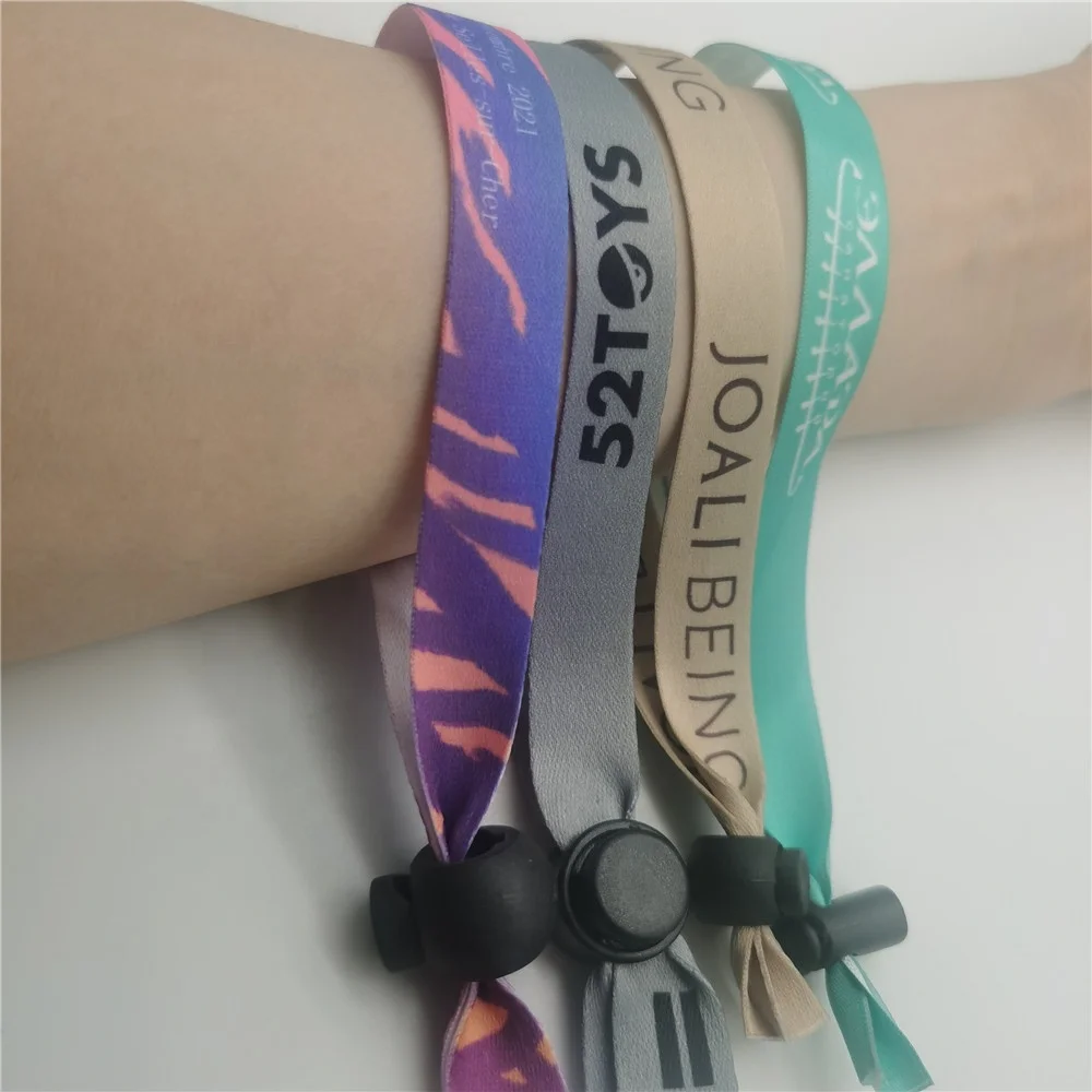 Cheap Customized Slide Lock Plastic Clip Festival Thin Fabric Woven Bracelet Friendship Event Concert Wristband With Buckle