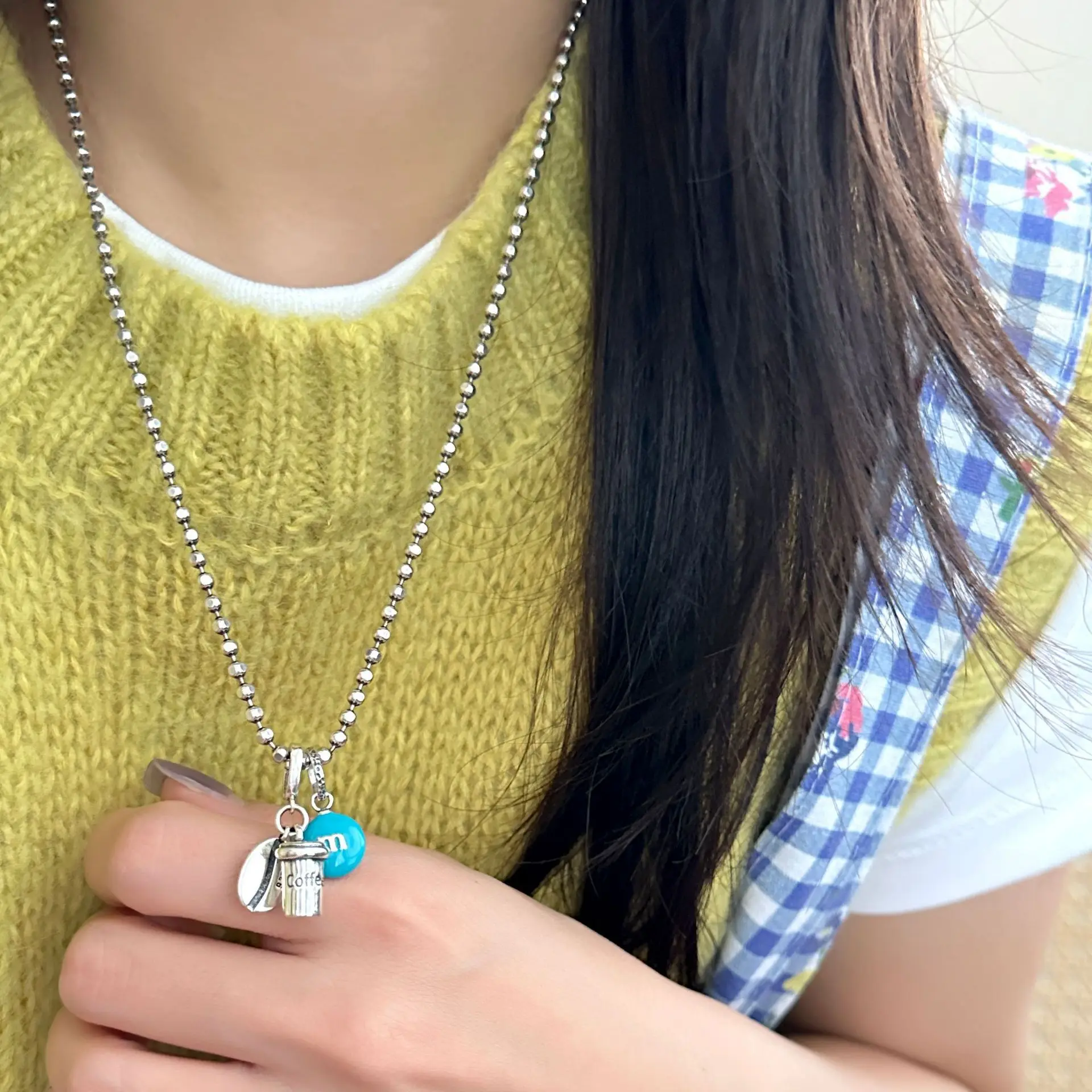 Wenchi S925 Pure Silver Enamel Pull-Out Necklace Simple Fashionable Vintage Style Stackable Design Niche Pendants Charms Made - Image 4