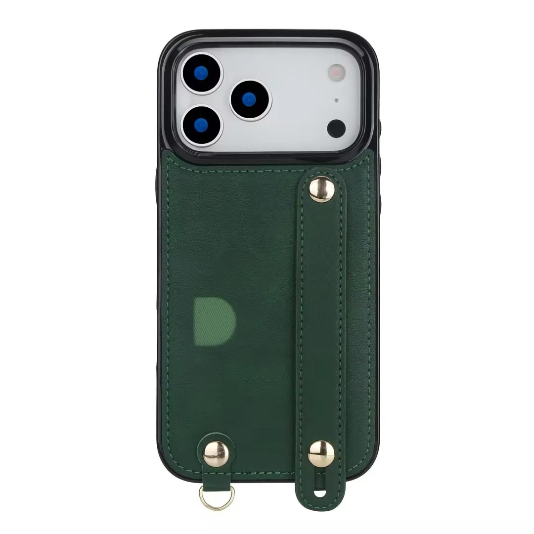 Étui portefeuille de luxe en cuir PU avec cordon et dragonne pour iPhone 17 Pro Max et porte-cartes magnétique_voghion.com