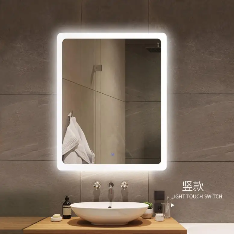 Kamali custom simple design hotel rectangular luxury illuminated anti fog luminous bathroom wall mounted smart LED mirror