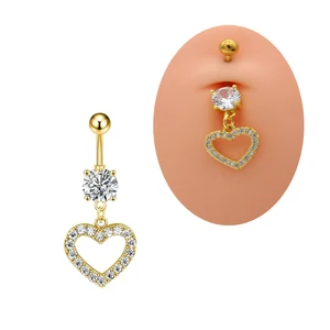 Xinfocus High Quality Heart Belly Ring Zircon 2026 New Design Navel Piercing Jewelry Stainless Steel Body Jewelry Wholesale