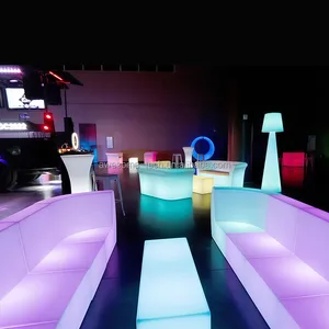Modern LED Outdoor Waterproof Glow Patio Furniture Multi-Color Plastic Bar Light LED Chair Sofa Set for Dining Night Club