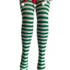 Green white striped red bow with pom-pom