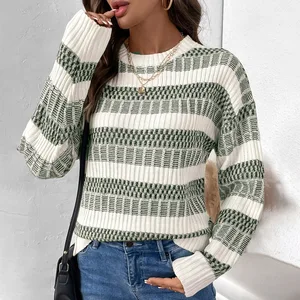 Independent Station's New European American Autumn Korean Women's Sweater Knitted Thick Double Stripe