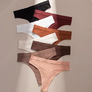 ODM/OEM Wholesale Women's Traceless Seamless Thong Low-Rise Ice Silk Underwear Panties Letter Print Design Solid Knitted Pattern