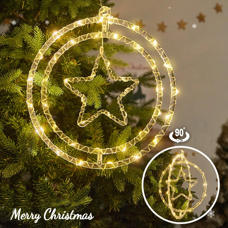 Creative Rotating Atmosphere Decorative Lights LED Stars and Moon Interlocking Christmas Tree Bark String Decorative Lights
