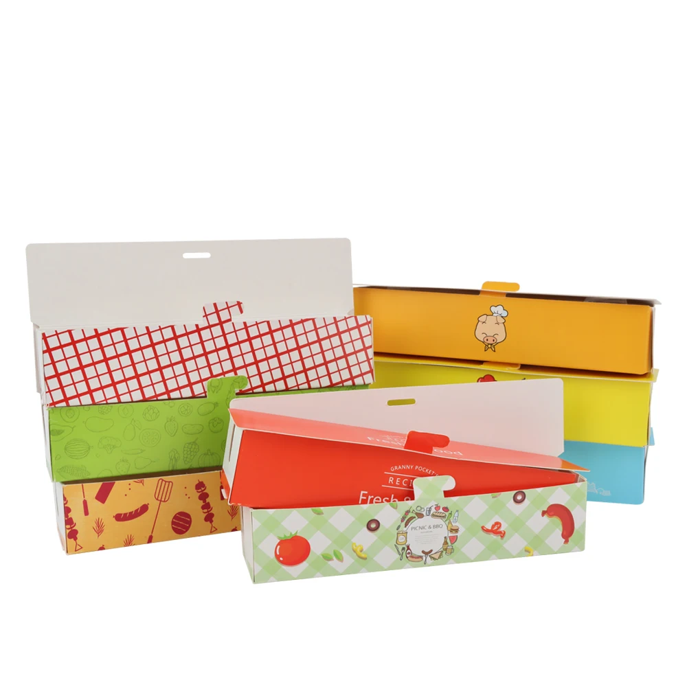 Custom Printed Korean Paper Tray for Corn Dog Snack Food Recycled Takeaway Container with Embossing Hot Dog Packaging Box