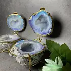 Natural Gemstone Box Natural Crystal Angel Aura Agate Geode Gemstone Ring Box Fengshui Healing Folk Crafts Gift Stone Reiki Decoration