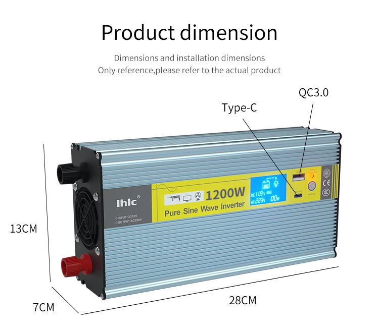 Portable 1200w Dc 12v 24v 48v To Ac 110v 220v Dual Socket Automotive