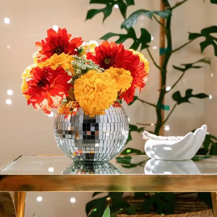 Glitter Ball Hanging Planter With Chain And Macrame Hanger Decoration