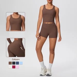 Sportswear Manufacture 2PCS Gym Set Women Yoga Bra Top High Waist Shorts Sports Suit Fitness Clothes Gym Fitness Sets