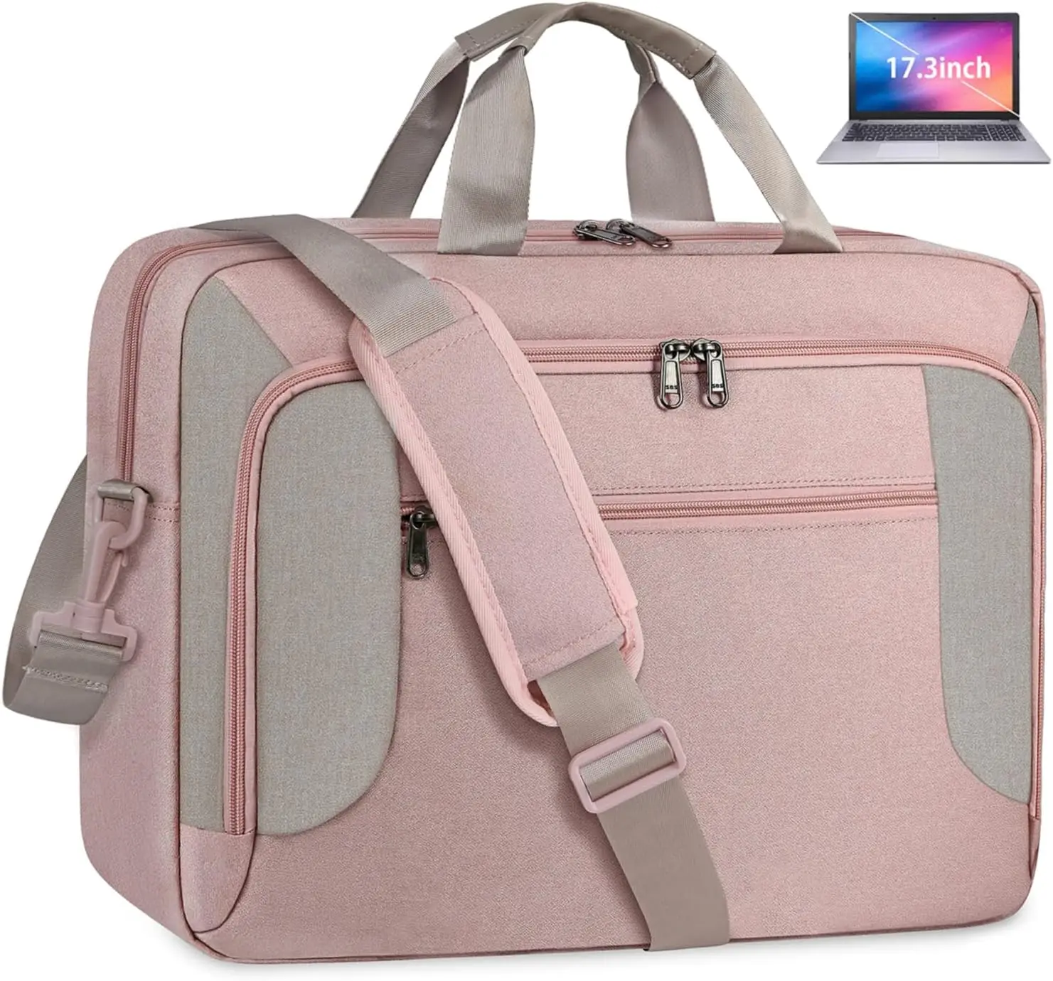 Laptop Bag 17.3 Inch Laptop Briefcase Large Waterproof Case for 16 17 Inch Laptops Adjustable Shoulder Messenger Bag Pink