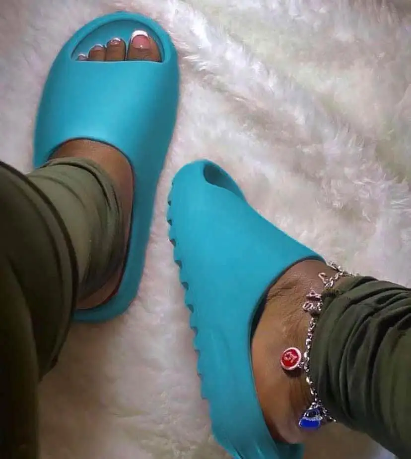 blue yeezys slides