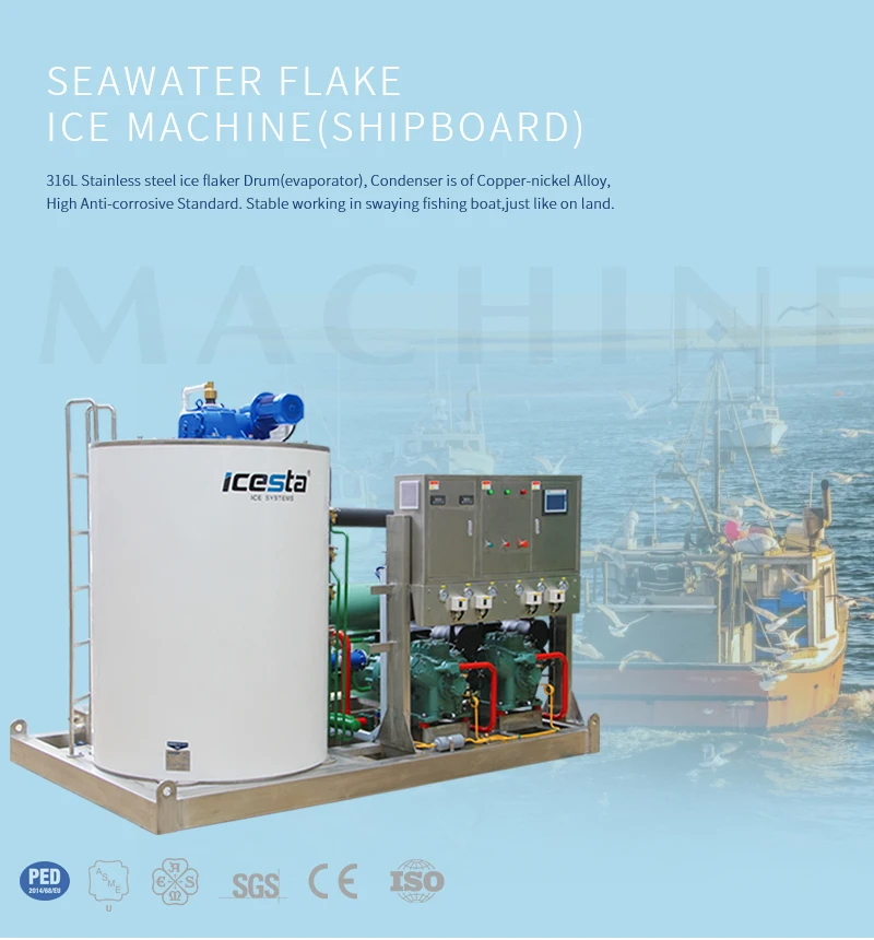 ICESTA 1000kg to 60t Seawater Flake Ice Maker for fishing 