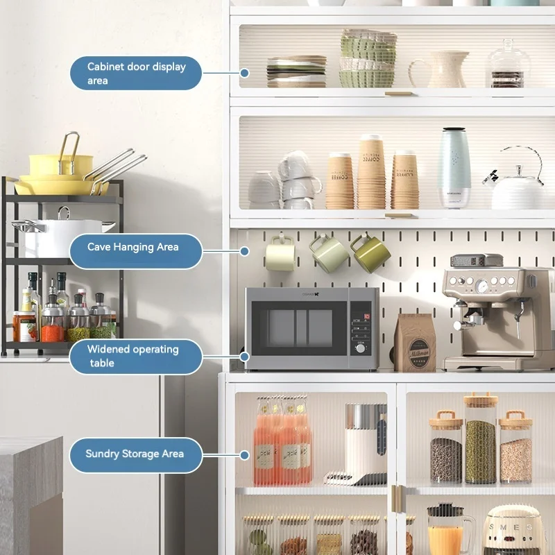 Многоярусный стальной кухонный шкаф для хранения с дверцами, отдельно стоящий буфет для организации посуды на кухне